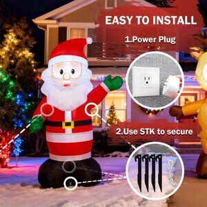 4ft Inflatable Santa Claus with LEDs, 30s-Auto Blow Up Christmas Decoration